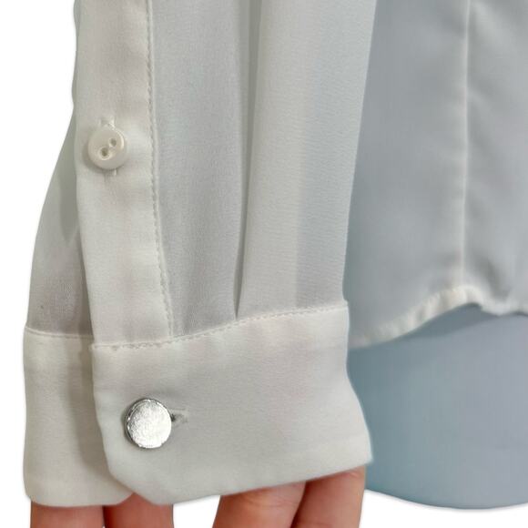 The Kooples White Floral Lace Crepe Long Sleeve Sheer Button Down Blouse Sz XS - Picture 9 of 13